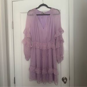 Lavender Purple Diane Von Furstenberg Chiffon with Ruffle Style Dress DVF